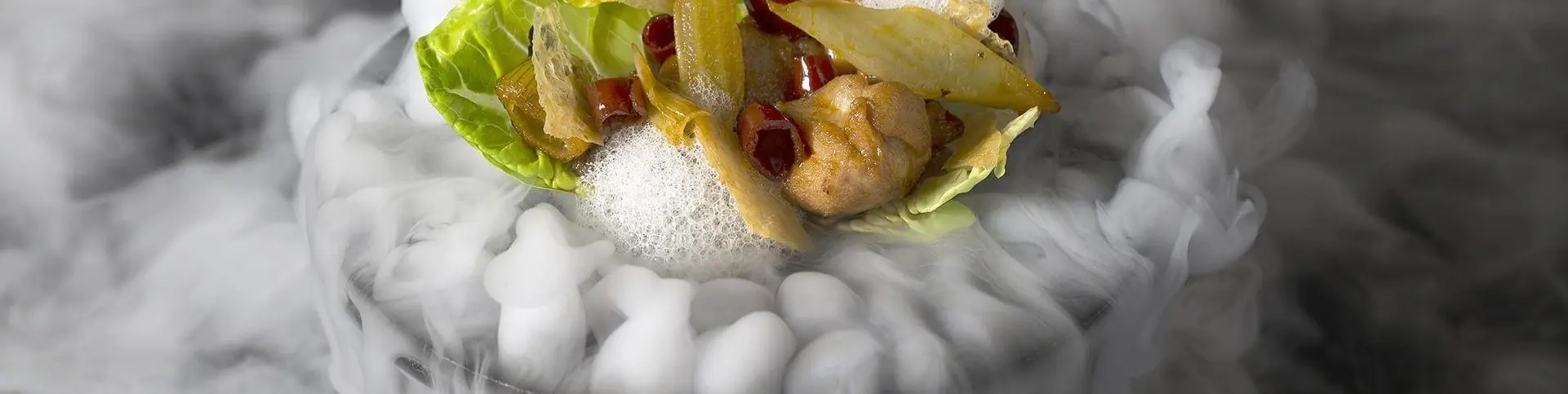 Restaurant gourmet cu efecte de gheață carbonică